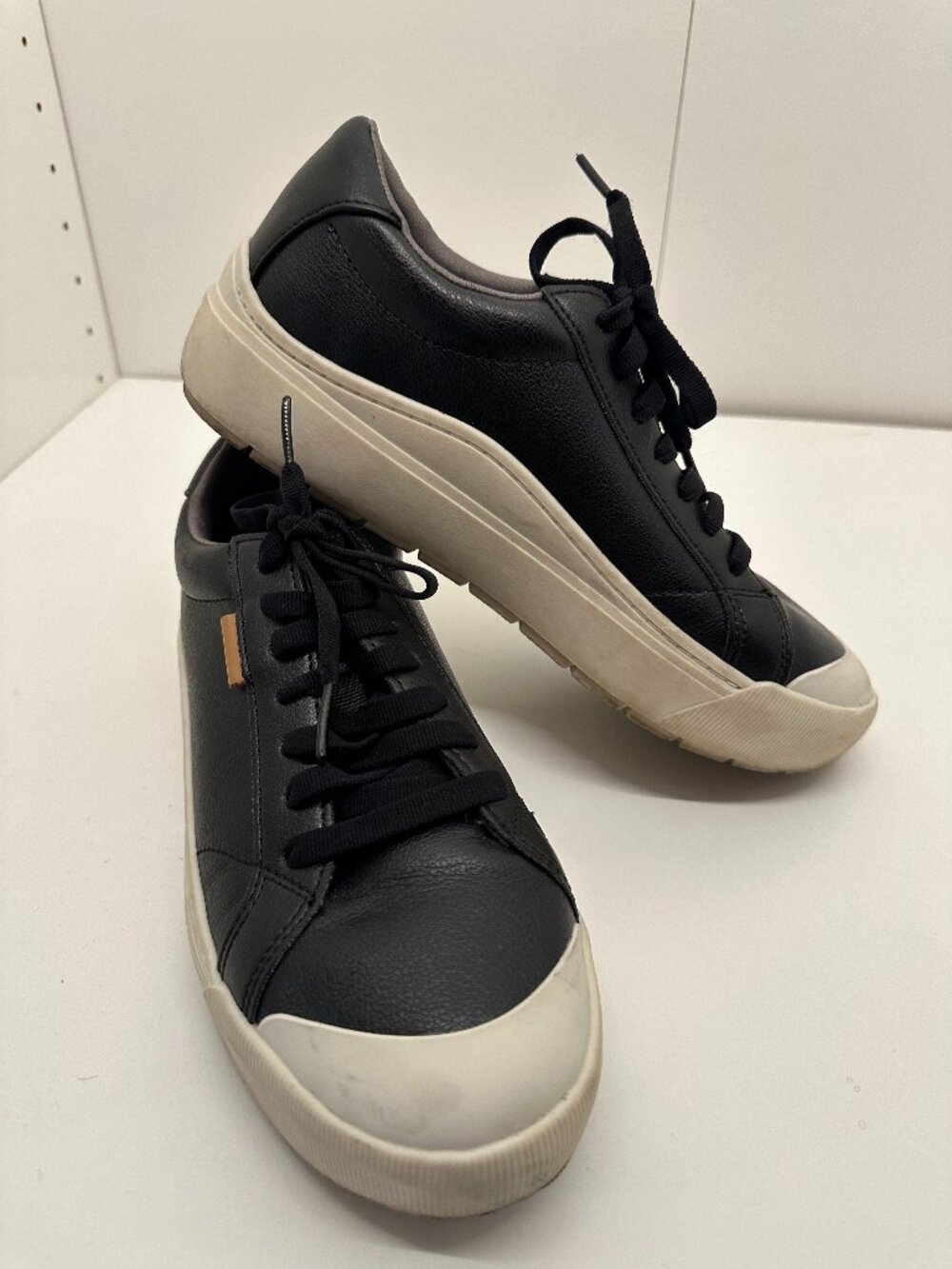 Dr. Scholl's Time Off Platform Sneaker Black Faux Leather Lace Up - 8.5